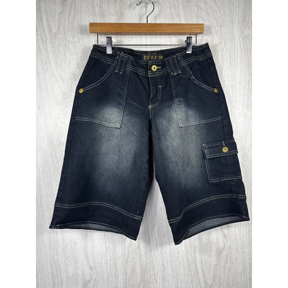 Dereon Denim Cargo Shorts Womens 9/10 Dark Wash Y2K Jorts